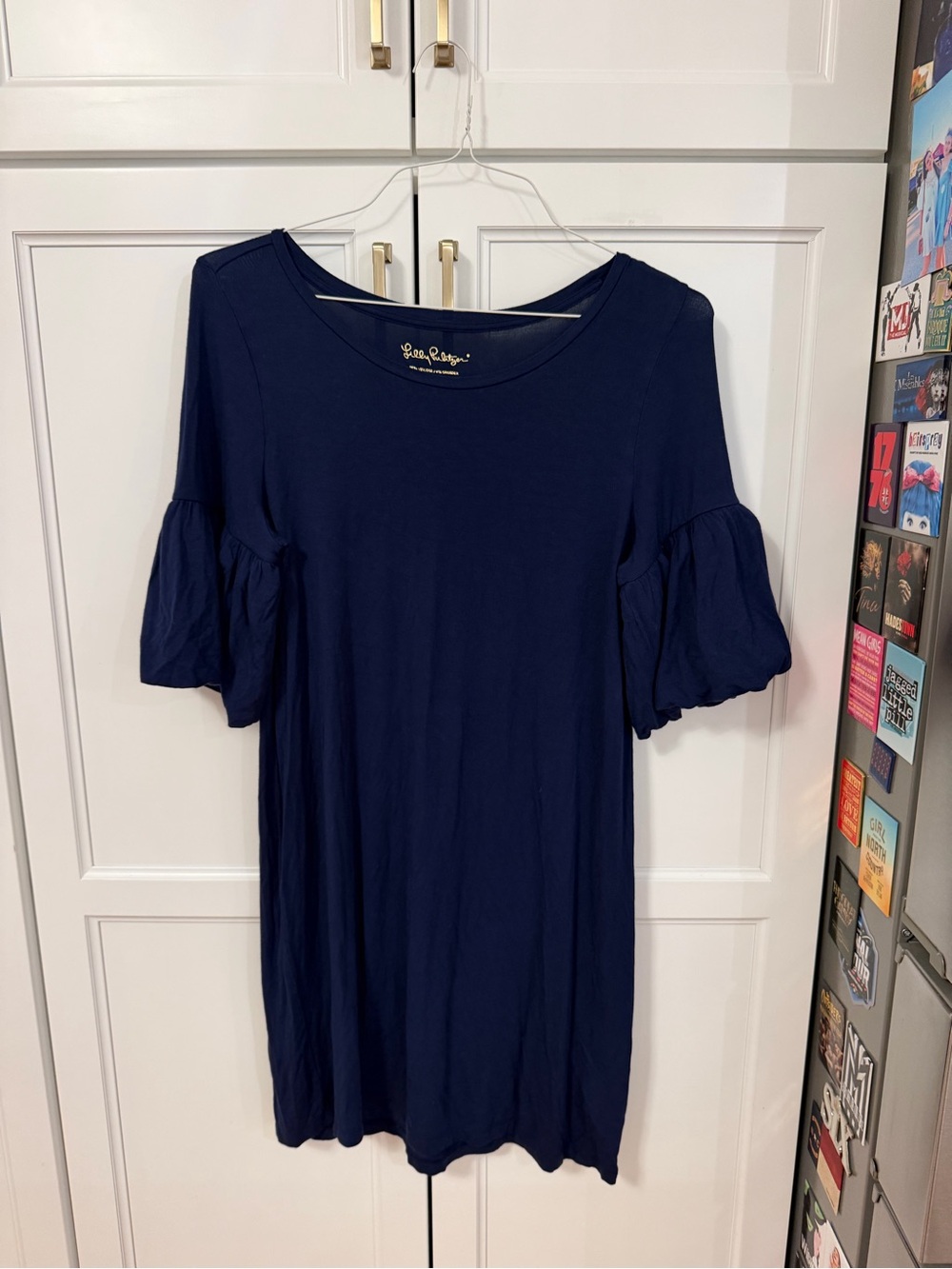 Lilly Pulitzer Navy Blue Ruffle-Sleeve Shift Dress